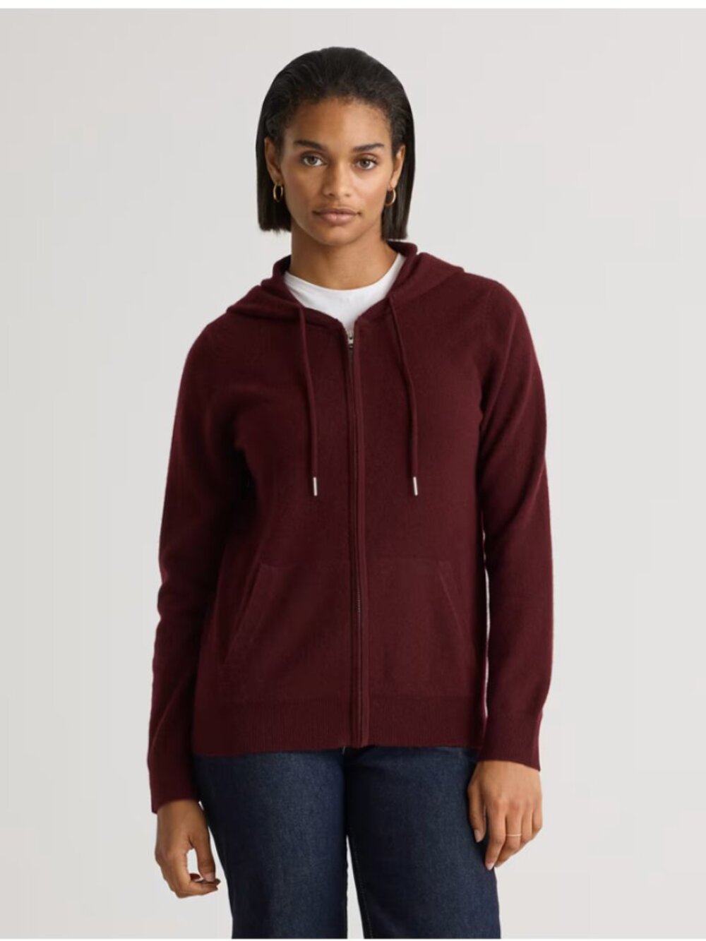 NWT Quince Mongolian Cashmere Full-Zip Hoodie in Rich Burgundy, Size Large (117)